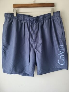 Calvin Klein Men's Navy Blue Side Logo Beach Vacation Swim Shorts